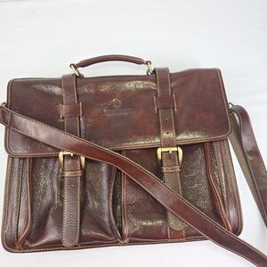 Floto Italian Leather Buckle Strap Briefcase Bag, Messenger Bag- Cognac